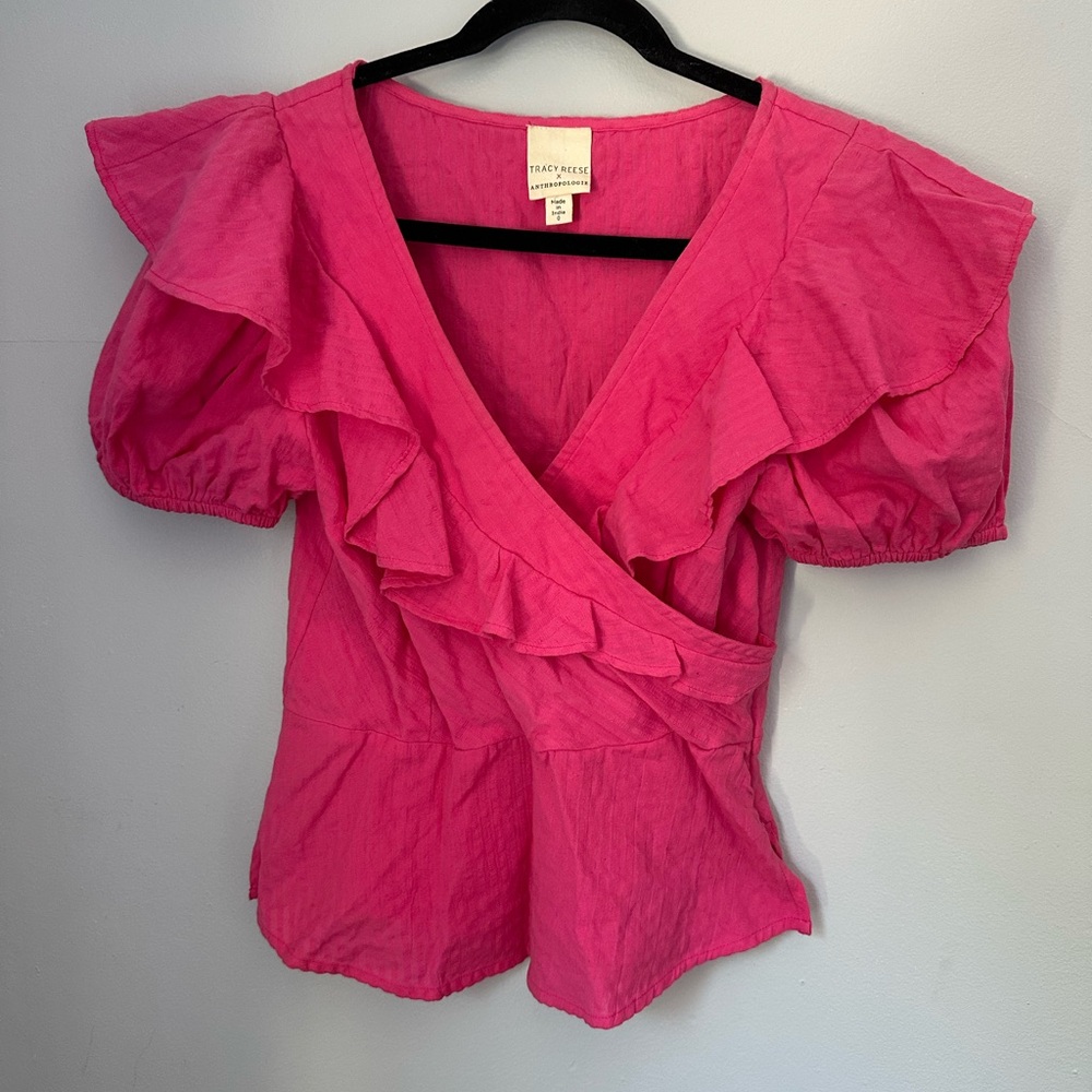 Tracy Reese by Anthropologie Fuchsia Ruffle Blouse